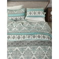 thumbnail image 3 of Chezmoi Collection Herald 3-Piece Printed Quilt Set, Aqua Blue Black White Boho Damask Coverlet, Pre-Washed Microfiber Lightweight Bedspread for All Seasons, King Size, 3 of 9