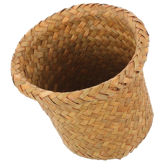 UPOUART Decorative Trash Cans Retro Trash Can Woven Material Brown 1Pack