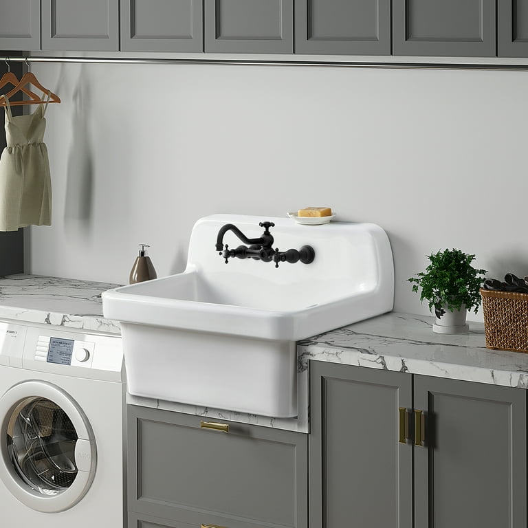 ELLAI 24 Inch Wall Mounted Utility Sink,Ceramic Farmhouse Style Laundry Sink(24  x 19 x 16.5) 