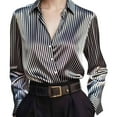 thumbnail image 2 of LIZUOJUNF Satin Tops for Women Button Down Shirts for Women Silky V Neck Long Sleeve Work Office Tops, 2 of 7