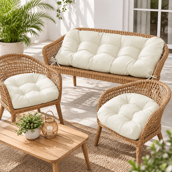 Beige Wicker Chair Cushions 3-Piece Waterproof Outdoor Patio Set
