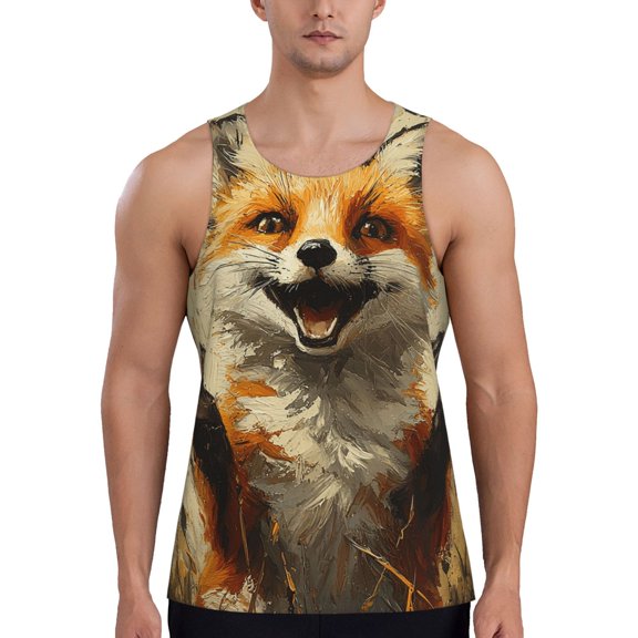 Men's Graphic Tank Top T-Shirt Sleeveless Undershirt Summer, Funny Fox Vintage Art