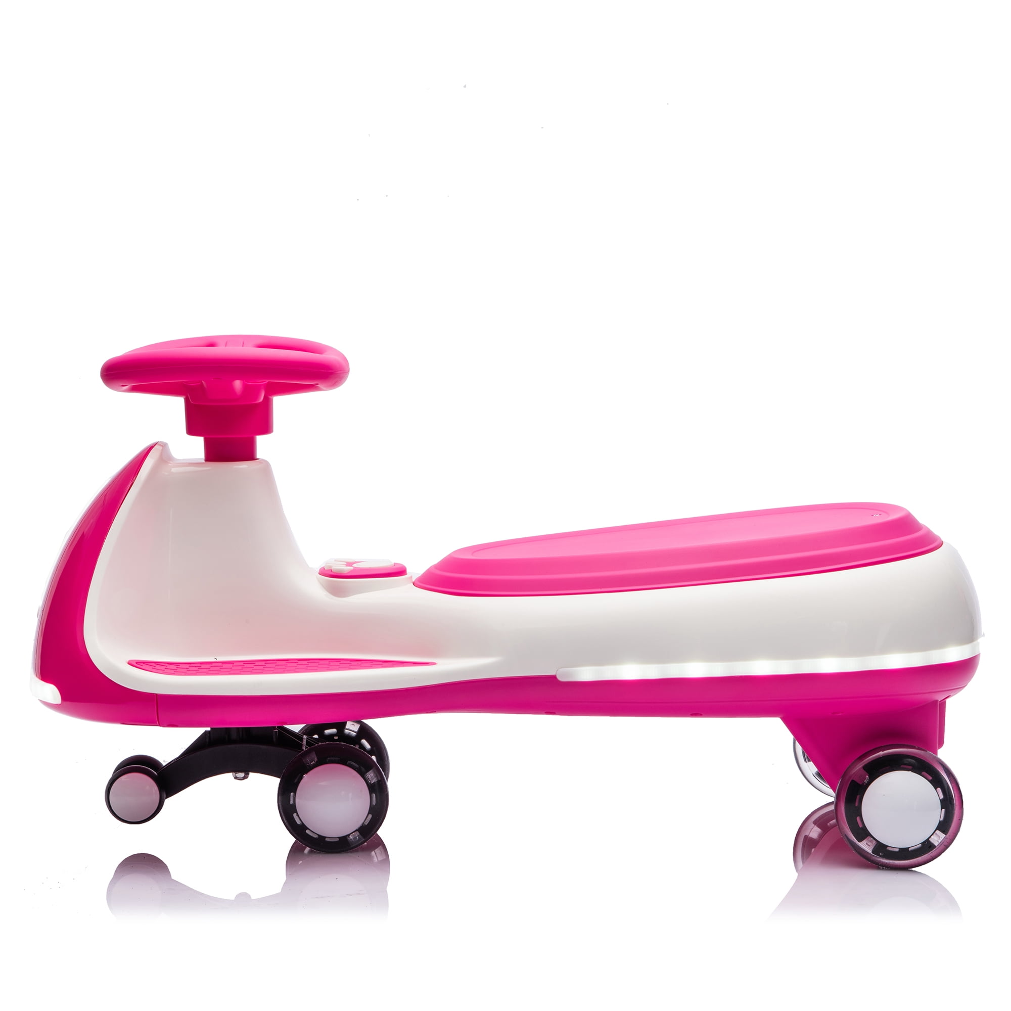 2-in-1 Smart Ride On Toy with Controllable LED Stream Lights, Flashing PU Wheels, Triangular Stability Frame, Wide Front Auxiliary Wheels, Bluetooth Music, Twist Car for Kids 3-8