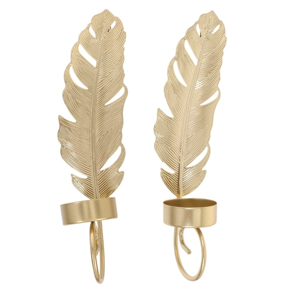 OULII 2Pcs Elegant Golden Iron Wall Candle Holder Leaf Shape Candlestick Decor