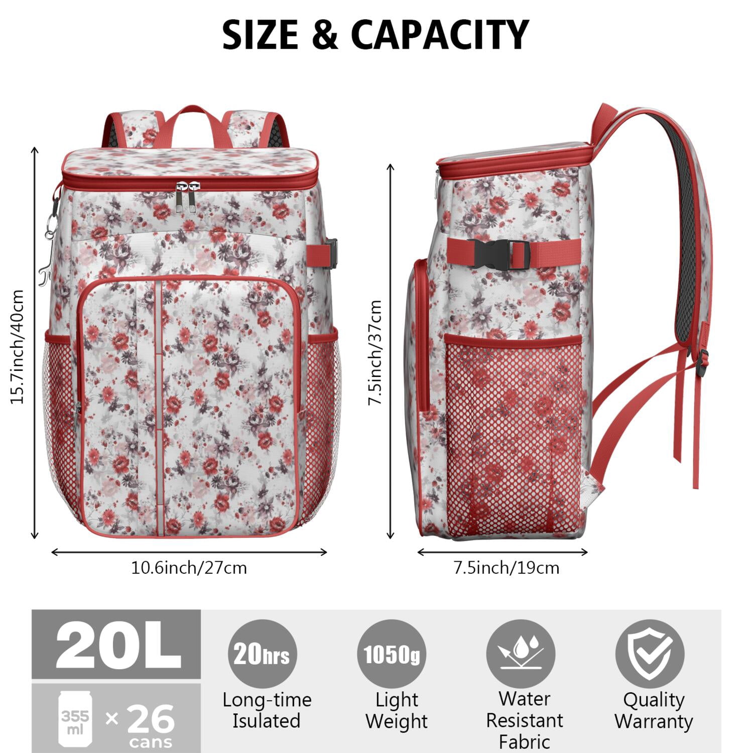 Travel Cooler Bag - Pioneer Flower Camping Beer Cooler Backpack with Bottle Opener- Waterproof Insulated Picnic Backpacks - Cooler Bag for Beach