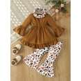 thumbnail image 2 of Bagilaanoe 3pcs Toddler Baby Girl Pants Set Ruffled Long Sleeve A-Line Dress Tops + Flare Trousers + Headband 12M 24M 3T 4T 5T 6T Kids Casual Clothes, 2 of 9