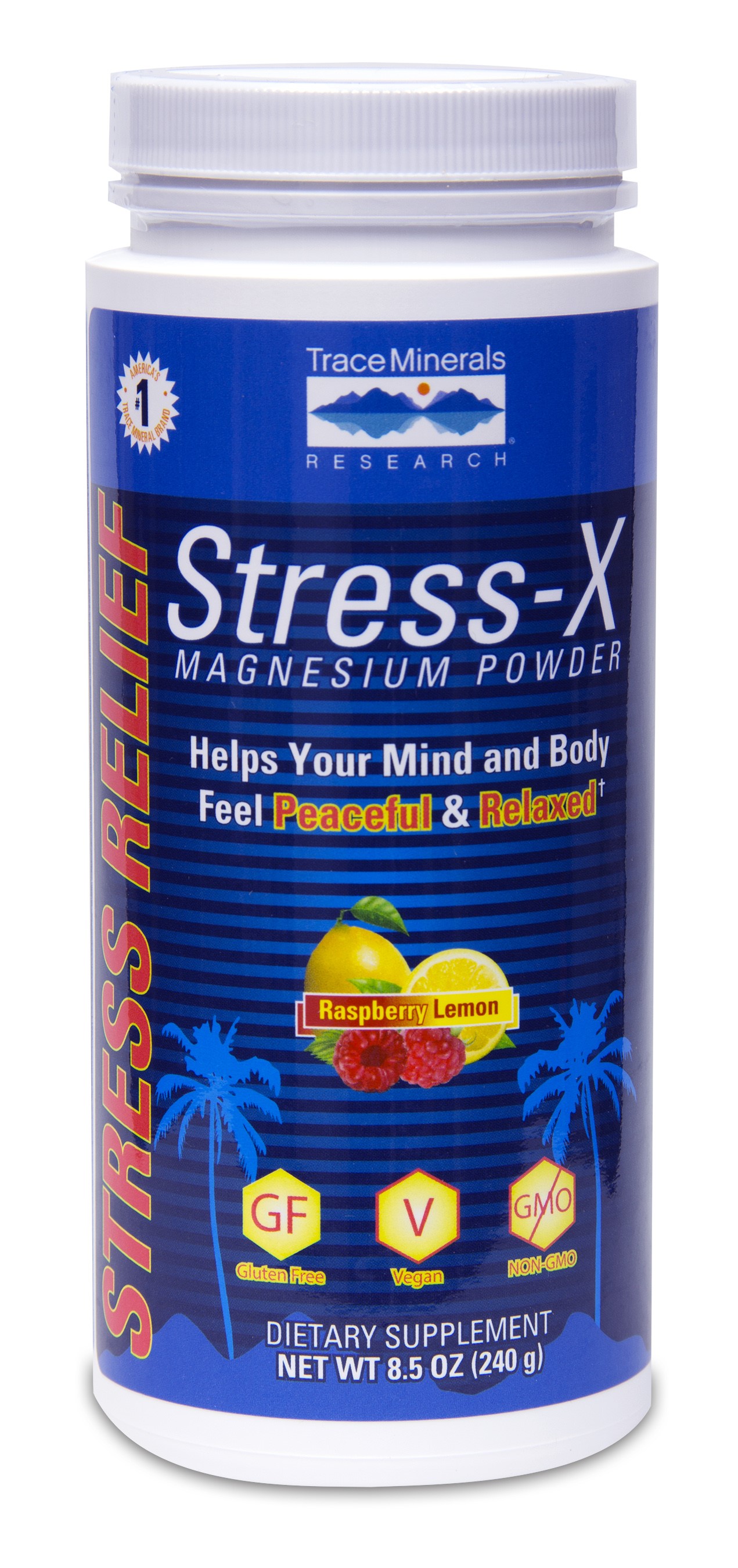 Trace Minerals StressX Magnesium Powder, Raspberry Lemon, 8.5 Oz