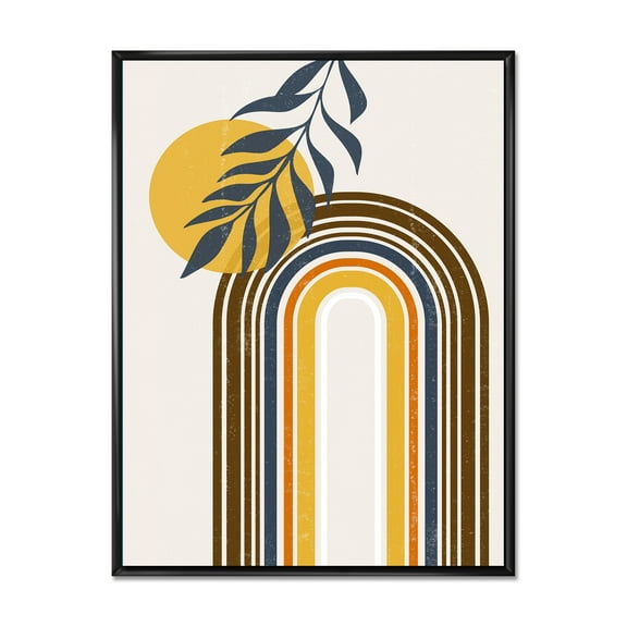 Designart 'Abstract Moon Sun Leaves II' Modern Framed Canvas Wall Art Print