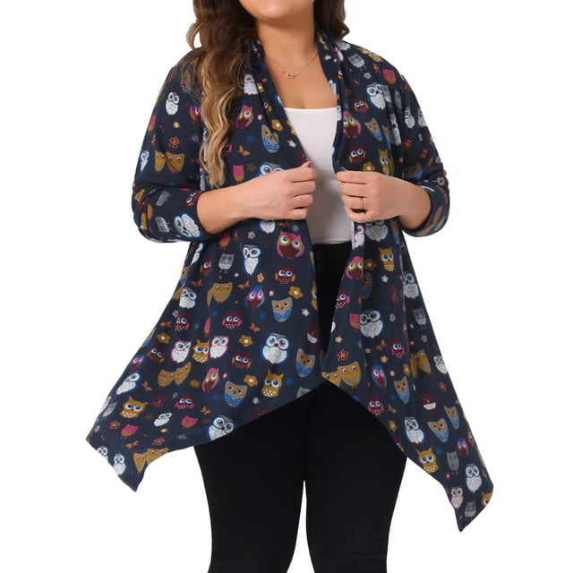 Cárdigan de mujer plus size GRACE & GRANDEUR, fluido, suelto, de frente abierto, suéter de punto para oto?o e invierno, 1X azul marino