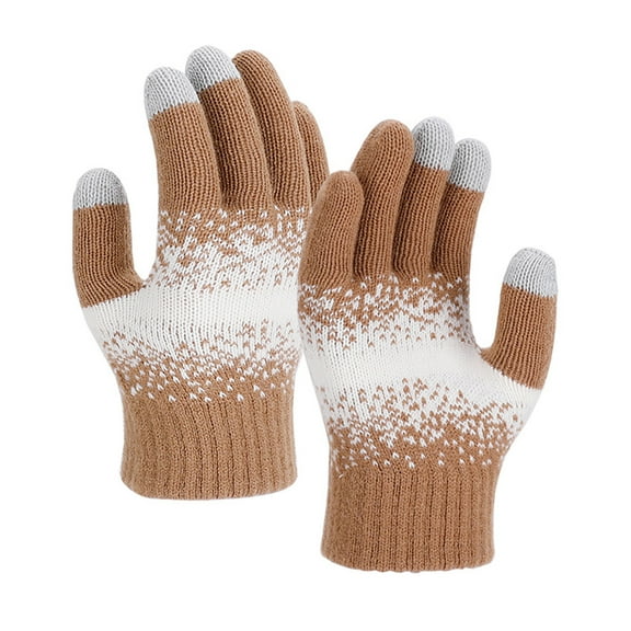 Hxshgdsn Warm Winter Gloves For Women Thick Fleece Touch Screen Color Block Knit Mittens Thermal Cycling Khaki 1 Free Size