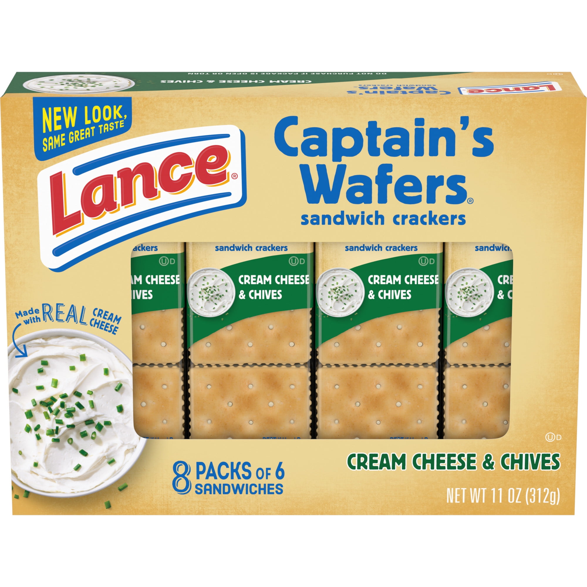 Lance Sandwich Crackers, Captain's Wafers Cream Cheese and Chives, 8 Ct
