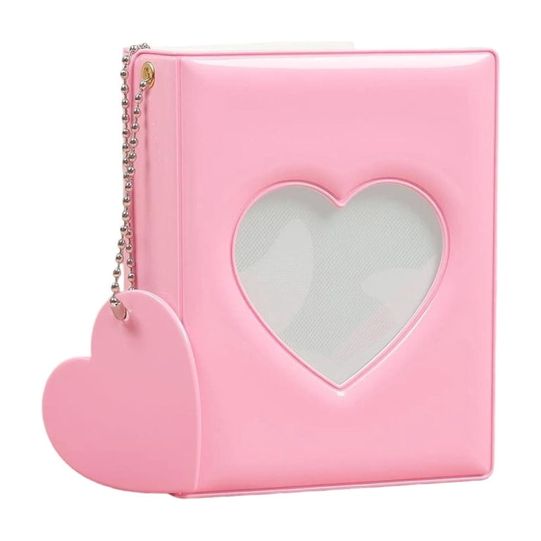 card binder cute Mini Photo Album Card Binder Cute, 4.33x3.34In 20 Pages Heart Cutout Cover  Photo Book with Heart Pendant, Portable Candy Color Organizer for 3 Inch