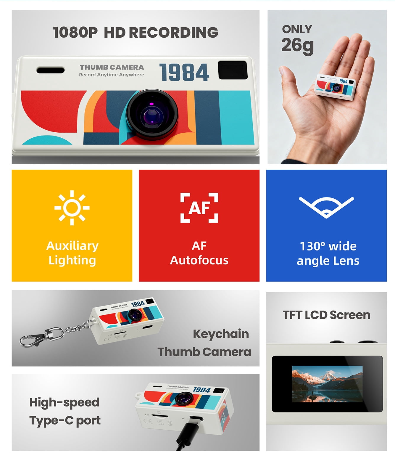 G6 Thumb Mini Digital Camera, Small Action Camera for Kids Students, Pocket Camera for Photo Video, 1080P HD Anti-Shake Portable, Birthday Gift for Girls Outdoor Travel
