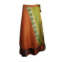 Mogul Women Sari Wrap Skirt 2 Layer Multi Color Long Wrap Around Skirts Boho Sarong Dress