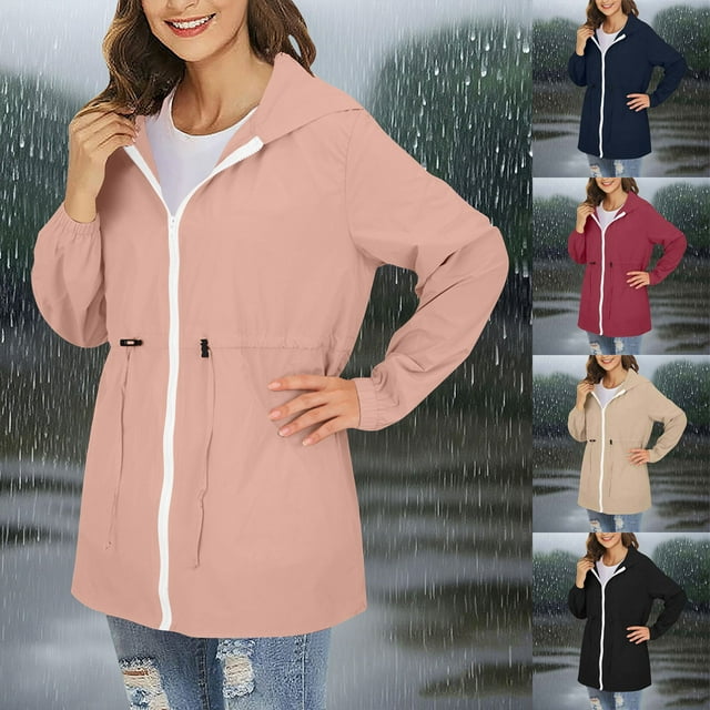 Sentmoon Womens Jackets Oversized Long Sleeve Coat Women Zipper Solid Color Windproof Waterproof Womens Hoodies Fall and Winter Soft and Comfortable for Sports