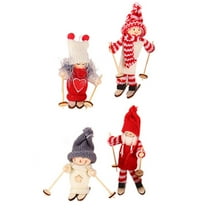 OUNONA 4Pcs Assorted Color Yarn Wooden Ski Figurines for Home Decoration