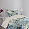 thumbnail image 2 of Ambesonne Winter Blue Quilted Coverlet 2 Pcs, Frosty Flowers Leopard, Twin Size, Slate Blue Pale Tan and White, 2 of 4