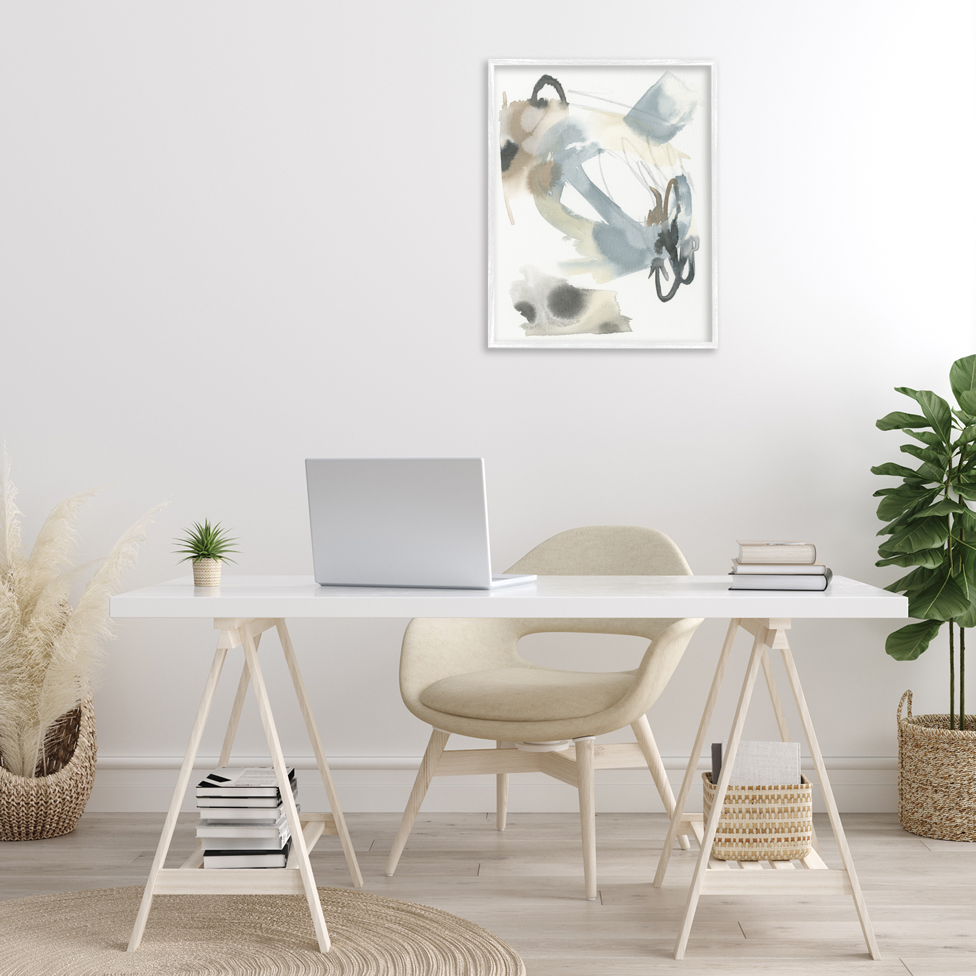 Stupell Industries Modern Neutral Watercolor Abstract Painting White Framed Art Print Wall Art, 24 x 30