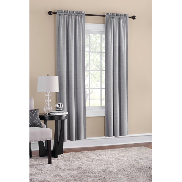 Mainstays Threaded Print Solid Color Room Darkening Rod Pocket Curtain