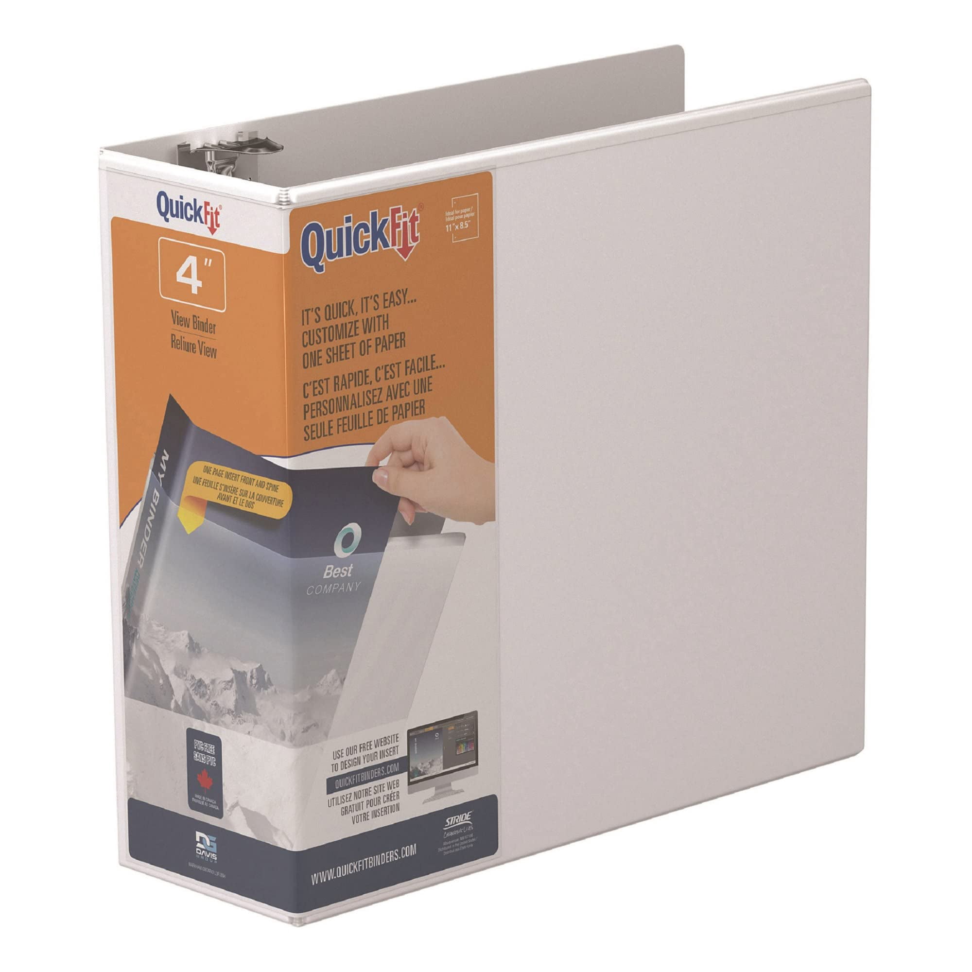 Stride® QuickFit® Angle D-Ring View Binders, 750-Sheet Capacity, 4" Rings, 48% Recycled, White