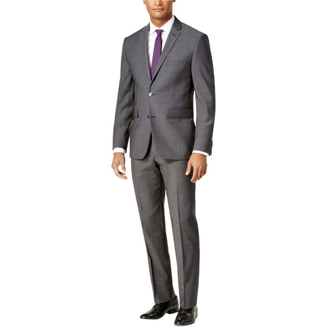 Vince Camuto Mens Slim Fit Wool Two Button Formal Suit, Grey, 38 Short / 31W x UnfinishedL