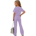 thumbnail image 4 of Amidoa Girls Summer 2 Piece Outfits Kids Print Short Sleeve and Pants Casual Clothing Sets Purple Size 5T, 4 of 7