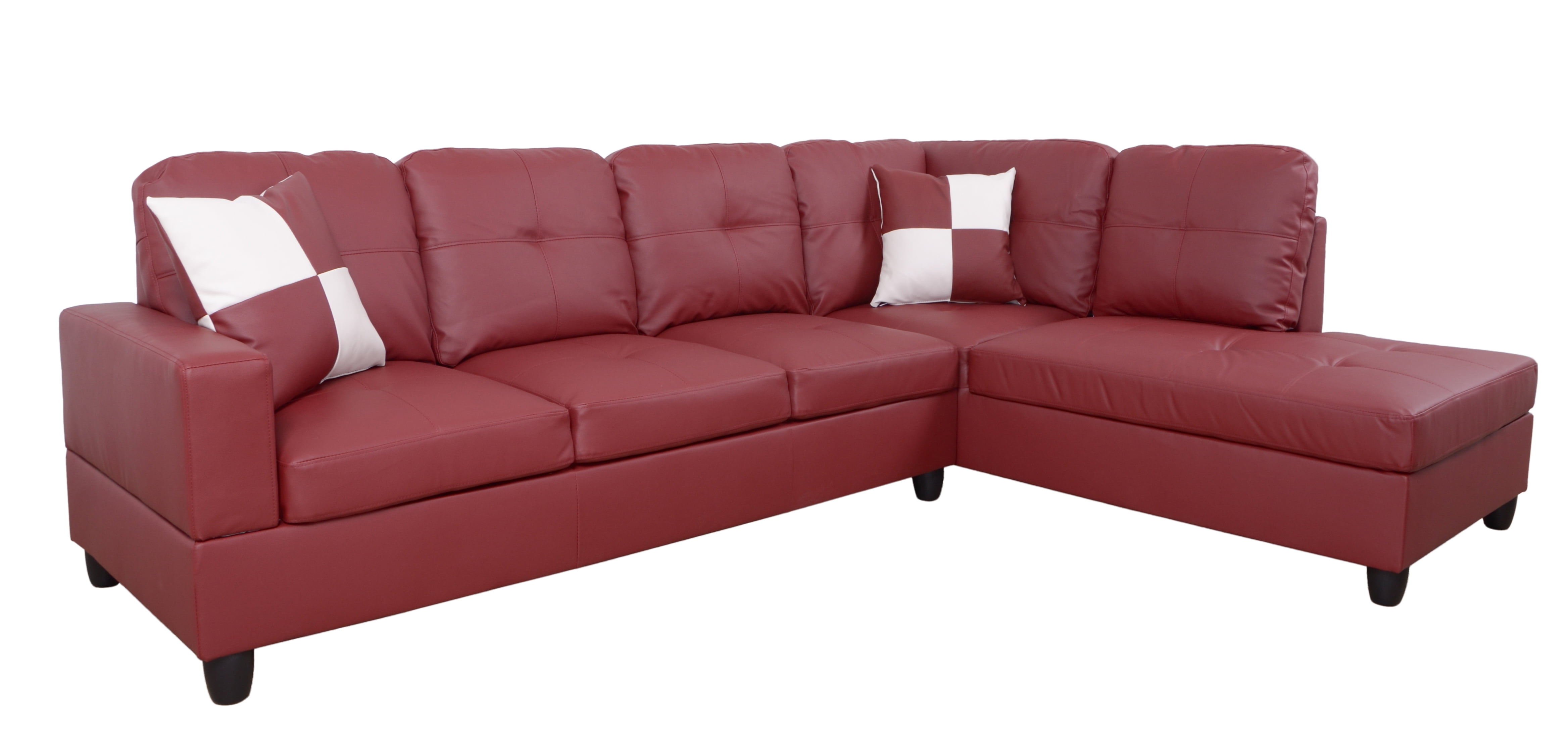 PonLiving Furniture Raphael Red Faux Leather Right Facing Sectional Sofa With Ottoman PonLiving Raphael Red Faux Leather Right Facing Sectional Sofa With Ottoman