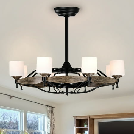 

Cusp Barn 33 inch Industrial Ceiling Fan with Remote Control Farmhouse Wood Chandelier for Bedroom Dining Room