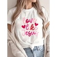 thumbnail image 1 of Women's Casual Crew Neck T-Shirt with "Love Like Jesus" Print, 100% Polyester Knit Fabric, Regular Length, All-Season Comfort - Valentine's Day Apparel Tee For Adult, Men, Women, Teen, Teenager, Adol, 1 of 6
