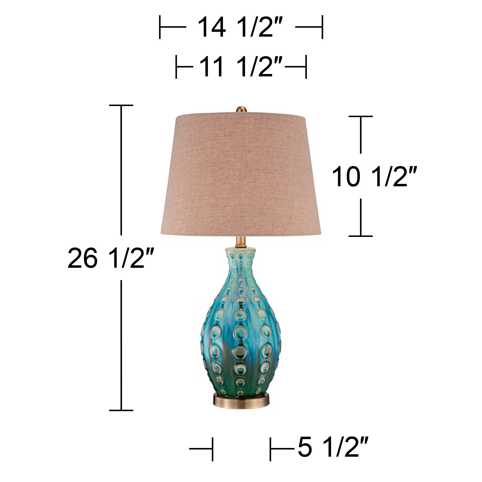 360 Lighting Mid Century Modern Table Lamps 26.5" High Set of 2 Ceramic Teal Handmade Tan Linen Tapered Shade for Living Room Bedroom (Color May Vary)