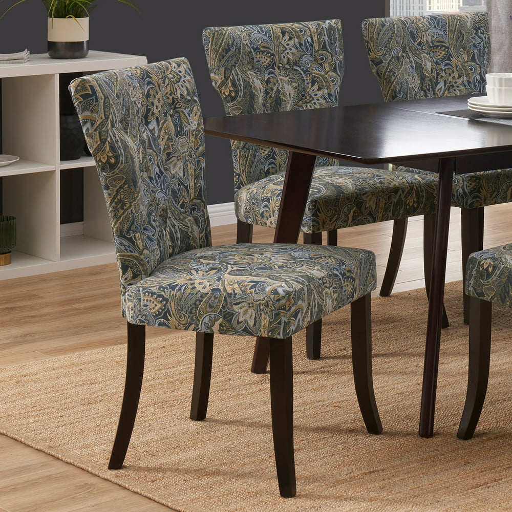 Homesvale Sabra Upholstered Dining Chairs in Blue Paisley Velvet -Set