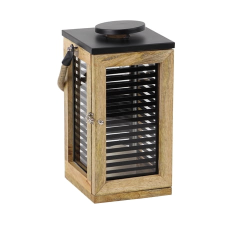 DecMode Black Mango Wood Candle Lantern