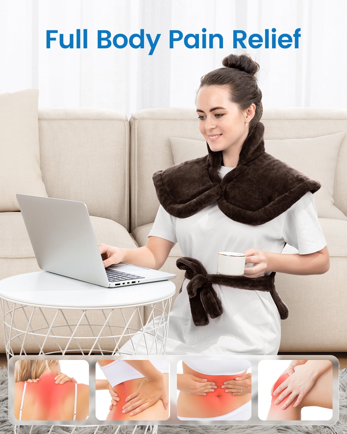 RENPHO 24"x33" Electric Heating Pad for Neck Shoulder and Back, FSA Eligible, Heat Pad for Pain Relief, Fast Heating Hot Therapy 6 Heat Settings, ETL Certified, Gifts for Women Men - Brown