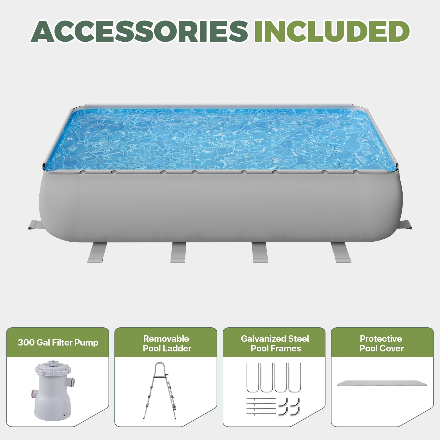 BaPiPro 18' U-Frame Swimming Pool, Gray, Thickened PVC Liner, with Filter Pump, Removable Ladder & Pool Cover, Spacious for Multiple People, Perfect for Parties and Daily Summer Use
