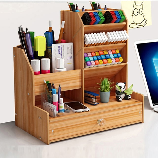 Portalápices oblicuo de madera, caja de almacenamiento de papelería, caja de acabado para escritorio de oficina, adornos para dormitorio de estudiantes, portalápices de almacenamiento