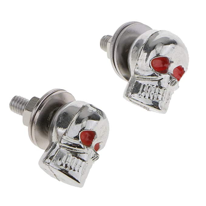 2Pcs Silver Skull License Plate Frame Bolt Screw Dirt Bike Motorcycle