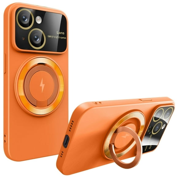 Fit TPU Case with MagSafe Ring Holder and Camera Lens Protector for iPhone 15 Plus - Orange
