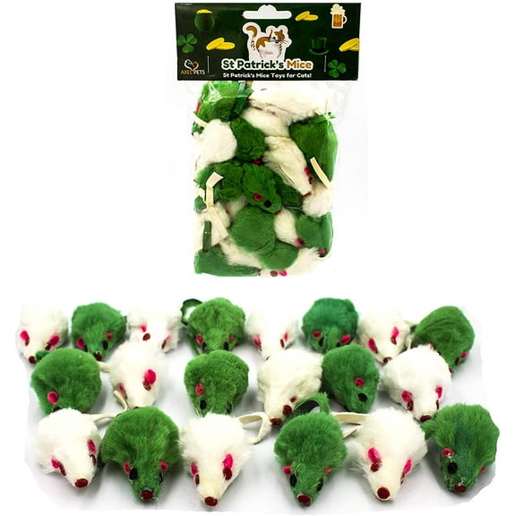AXEL PETS 20 St Patrick's Day Irish Festive Holiday Cat Mice Toys with Catnip and Rattle Sound Interactive Catch Play Mouse Toy for Cat, Pack of 20 Mice