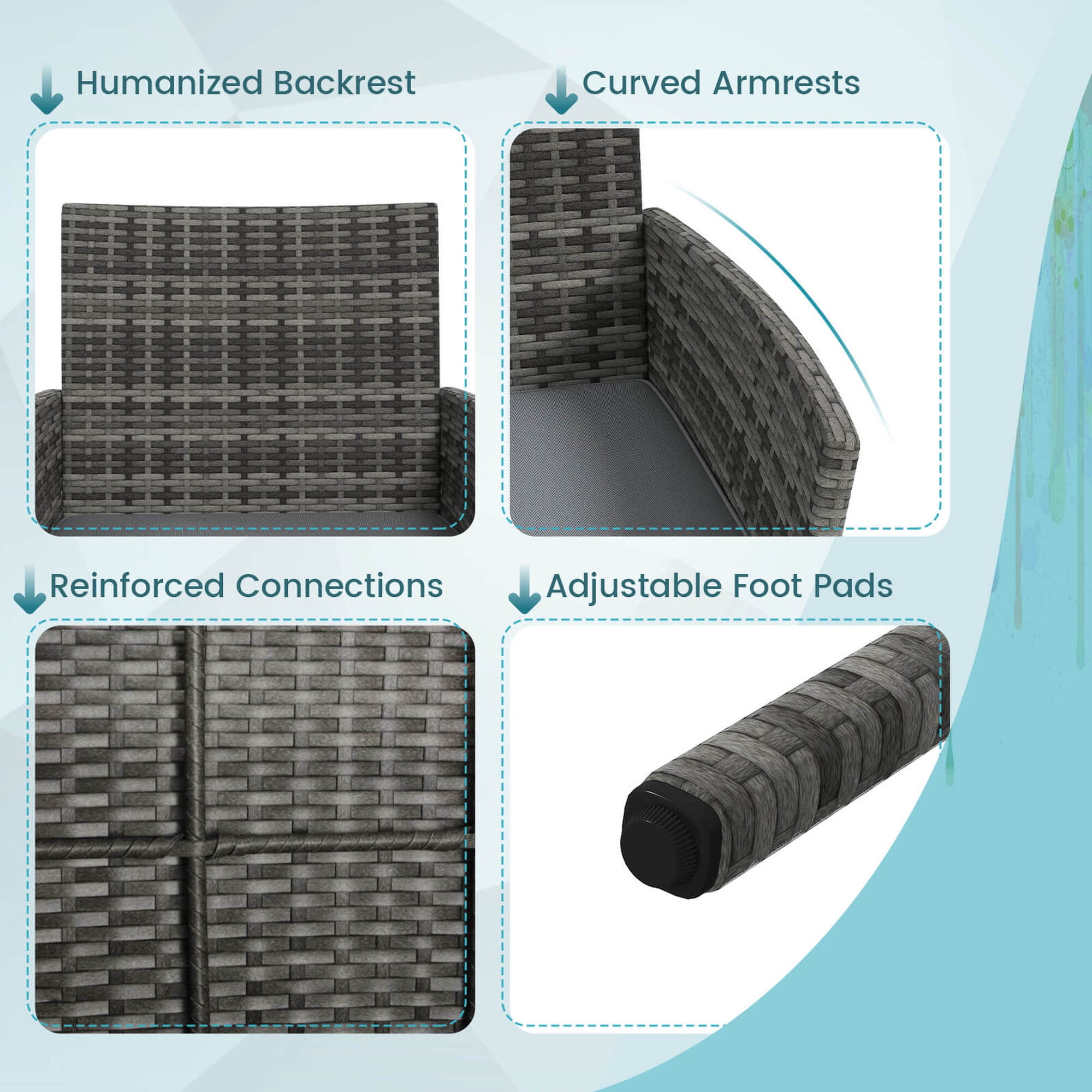 Costway 8 PCS Patio Furniture Set with Washable Cushions and Tempered Glass Coffee Table Gray