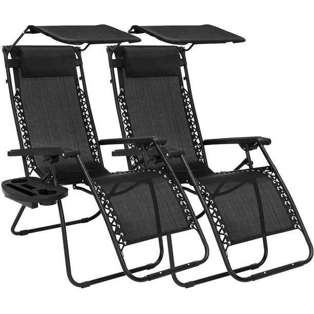 Zero Gravity Chairs Set Of 2 Clearance With Sunshade Canopy And Cup Holder Tray Padded Adjustable Antigravity Lounge Folding Chair Patio For Outdoor Camping Lawn Black Com Zero Gravity Chairs Set Of 2 Clearance, Outdoor Folding Lounge Chairs Clearance
