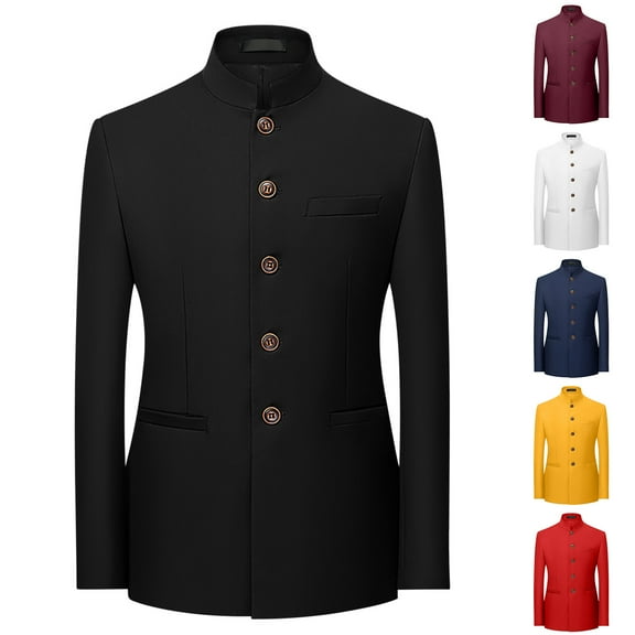 BiZtdJrK Men Big and Tall Suit Coats Stand Collar Single Breasted Chinese Blazers Long Sleeve Slim Fit Casual Sport Jacket with Pockets Dark Blue XXL