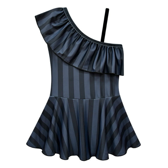 SUEE Girls Black Swimsuit, One-Piece Stripe Swimwear Bathing Suit, Size 3-10T