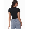 thumbnail image 6 of 3-pack Black Women's Square Neck Short Sleeve T Shirts Double Lined Basic Tee Slim Fit Tops, 6 of 6