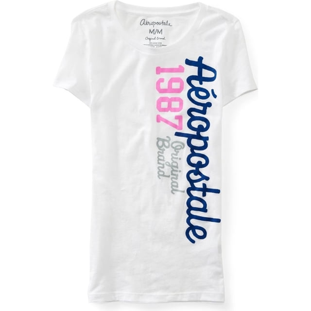 Aeropostale Womens 1987 SS Camiseta gráfica, blanca, pequeña