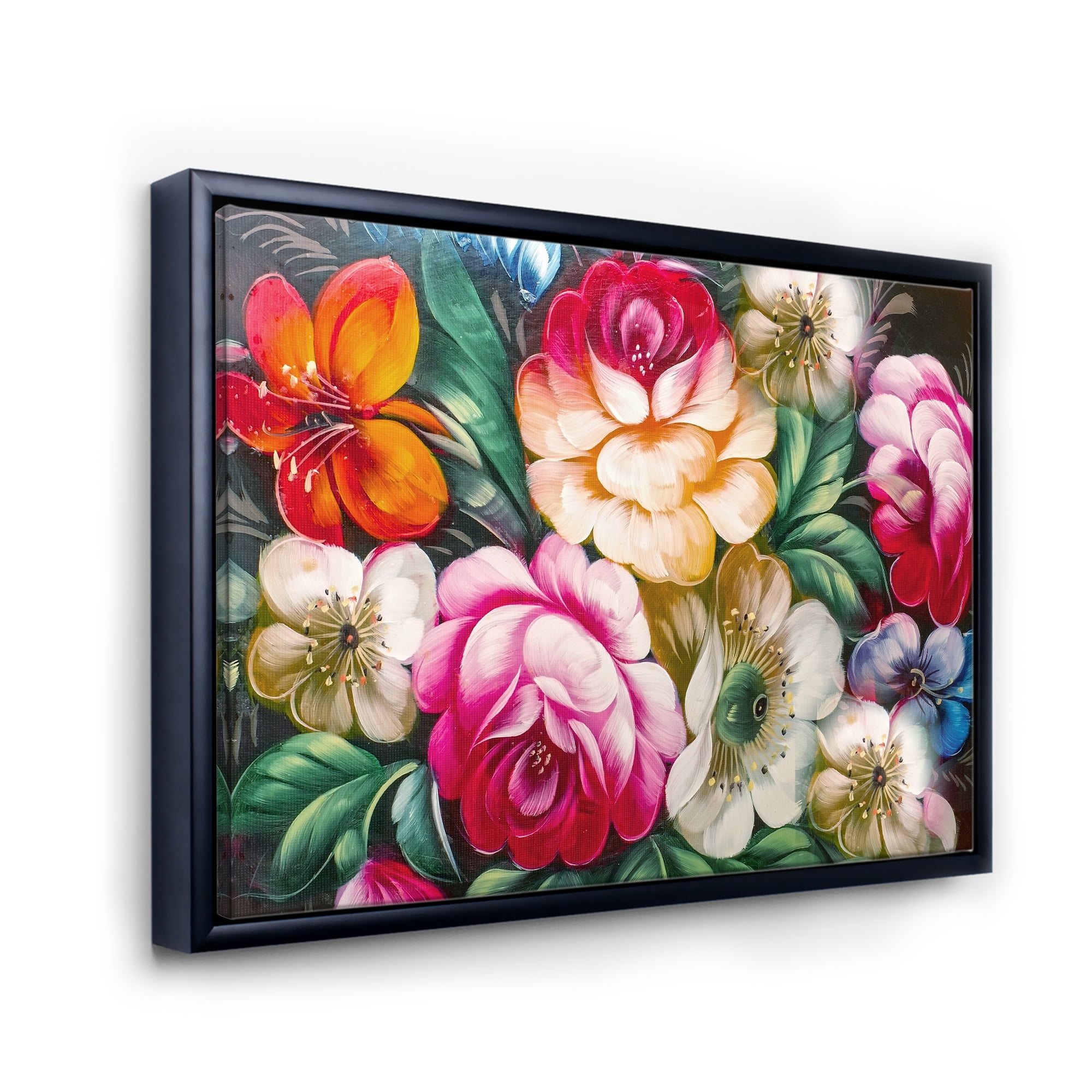 Designart 'Vintage VIbrant Yellow and Red Flower Still Life II' Traditional Framed Canvas Wall Art Print