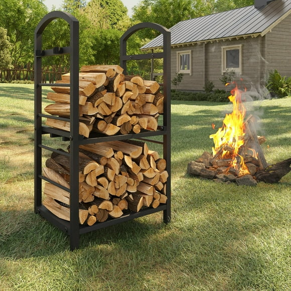 Large Firewood Rack Indoor, 2 Tier Outdoor Firewood Racks, Heavy Duty Fireplace Firewood Log Rack Holder, Metal Wood Pile Storage Stacker Organizer for Fireplace