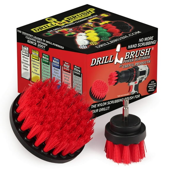 Outdoor Cleaning Drill Brush – Red Scrubbing Brushes for Concrete, Patios & Headstones
