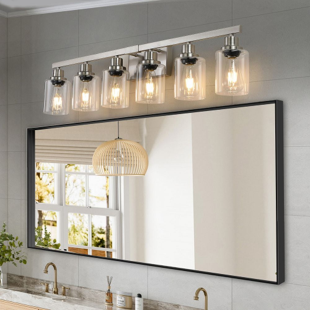 ACE-LIGHTS,Modern 6-Light Bathroom Vanity Light Fixture with Clear Glass Shades & Brushed Nickel Finish,Perfect for Bathroom,Dressing room,Living Room,Bedroom(Brushed Nickel)