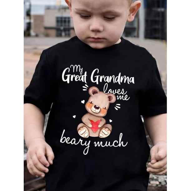Camiseta de manga corta de verano para niño de MILKYSHIP: "Mi bisabuela me quiere mucho", con un adorable gráfico de oso, de algodón negro, informal, de cuello redondo, para niños pequeños, ropa de