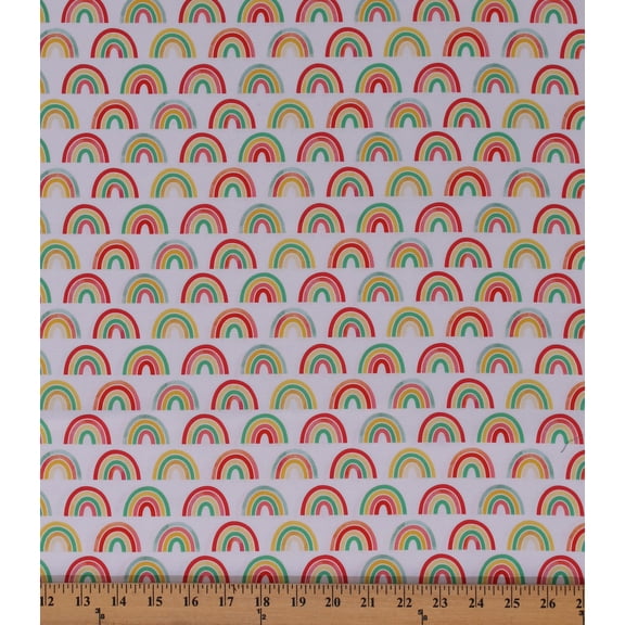 Cotton Rainbows on White Bright Days Cotton Fabric Print by the Yard (AAK-20601-195BRIGHT)